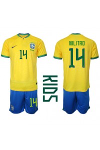 Brasil Eder Militao #14 Babyklær Hjemme Fotballdrakt til barn VM 2022 Korte ermer (+ Korte bukser)
